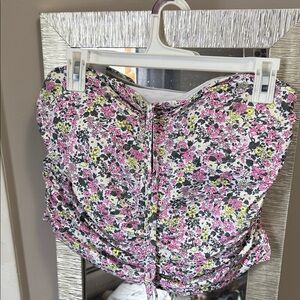 Lands End strapless tankini with top toe in floral Pink, Yellow & green 16W